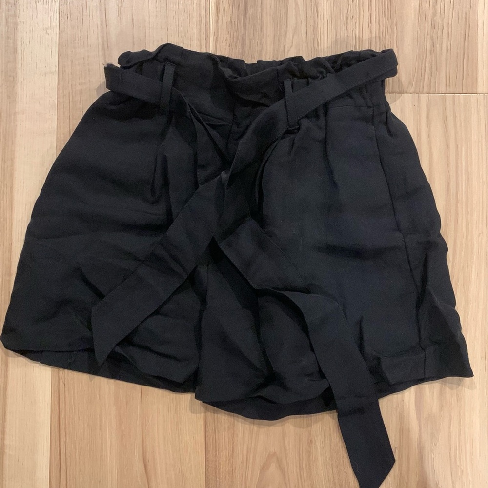 Black Paperbag Waist Shorts